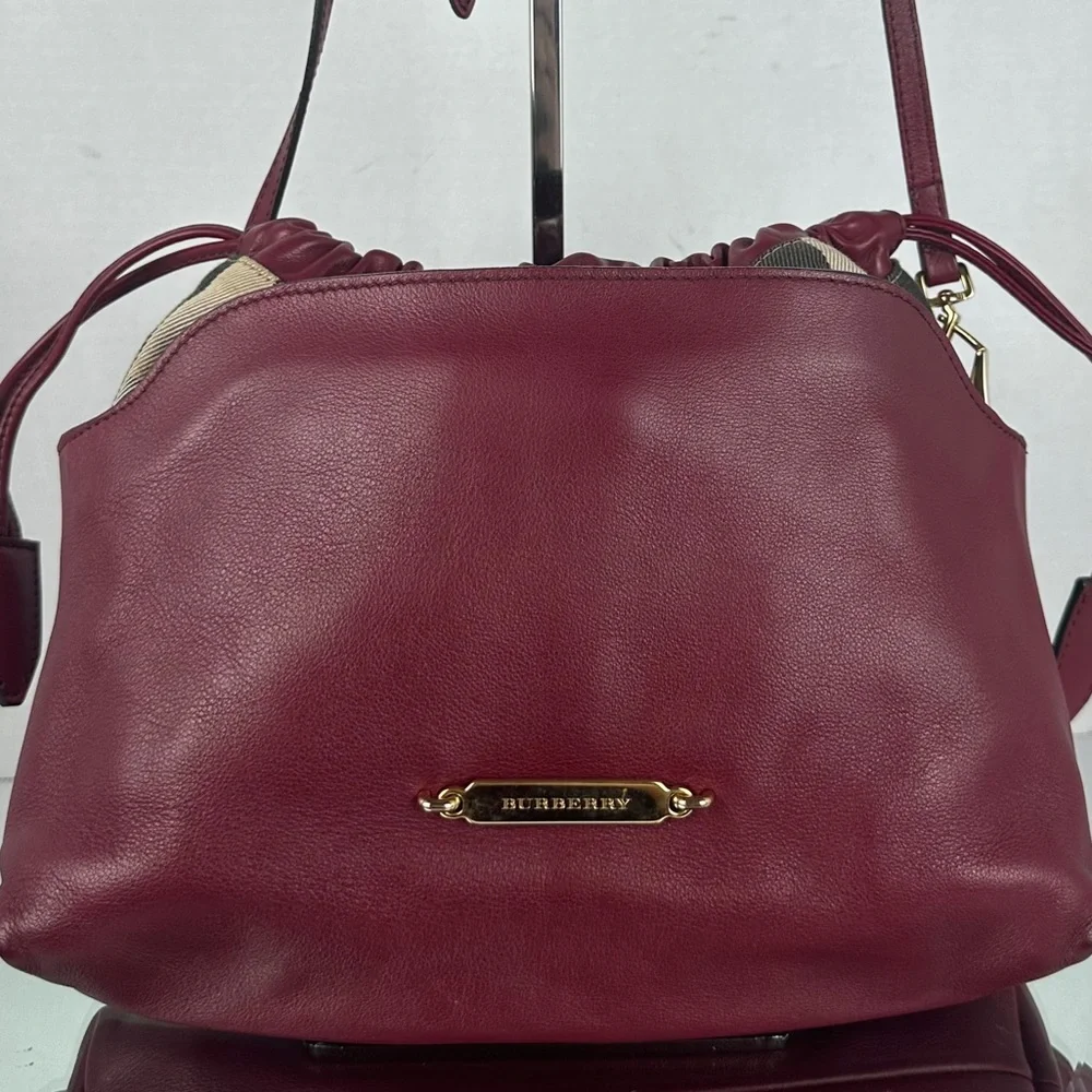 Burberry Burgundy Leather Shoulder Bag with Gold Hardware - Picture 1 of 10